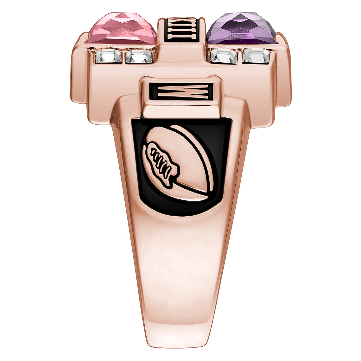 Men's 14K Rose Gold over Sterling Double Birthstone & CZ Rectangle Class Ring - Image 4