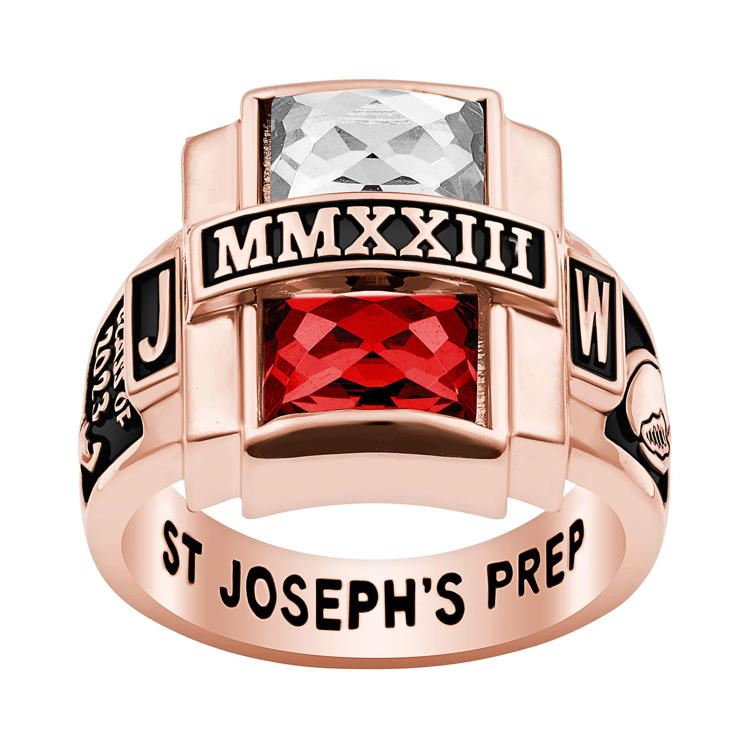 Men's 14K Rose Gold over Sterling Double Birthstone Rectangle Class Ring