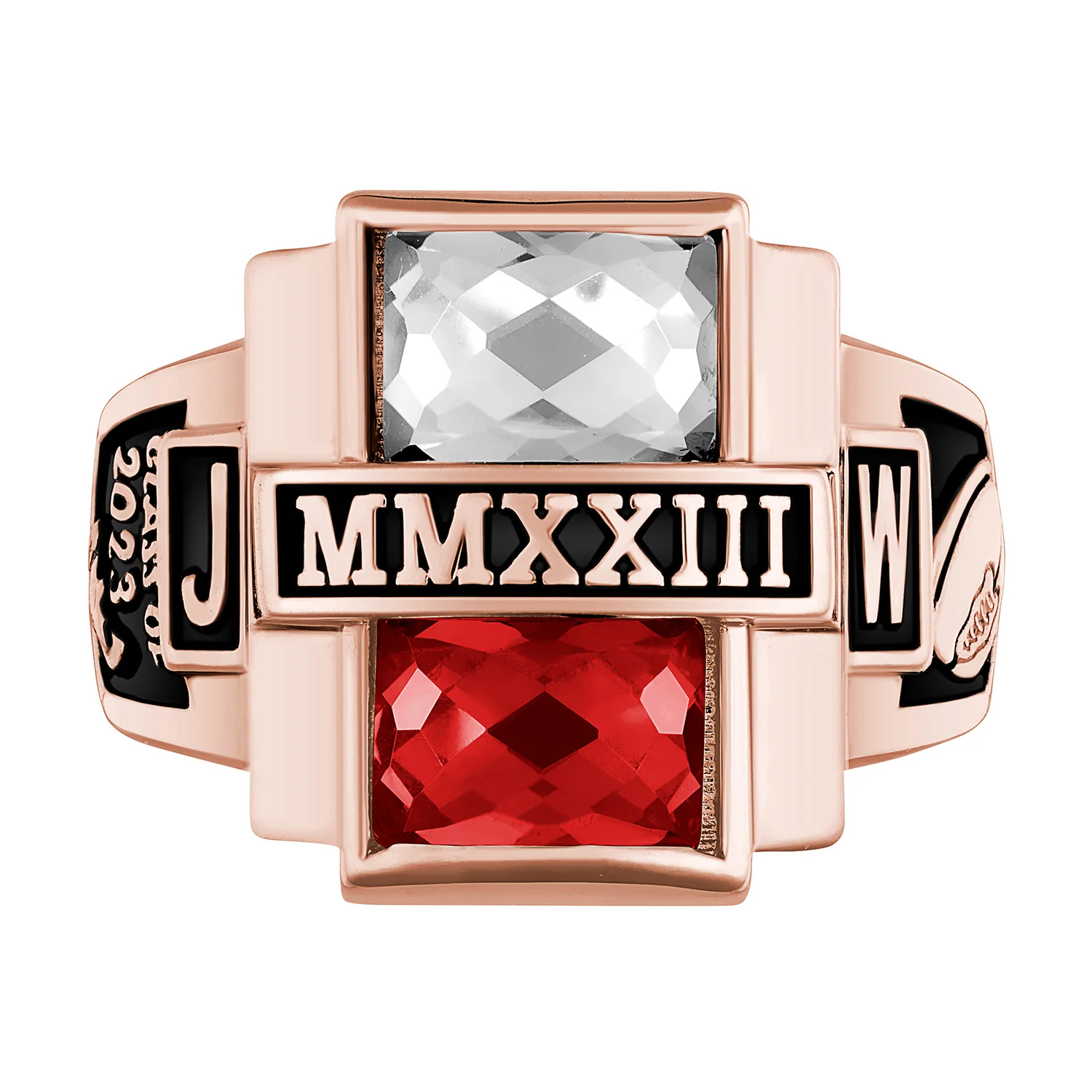 Men's 14K Rose Gold over Sterling Double Birthstone Rectangle Class Ring - Image 2