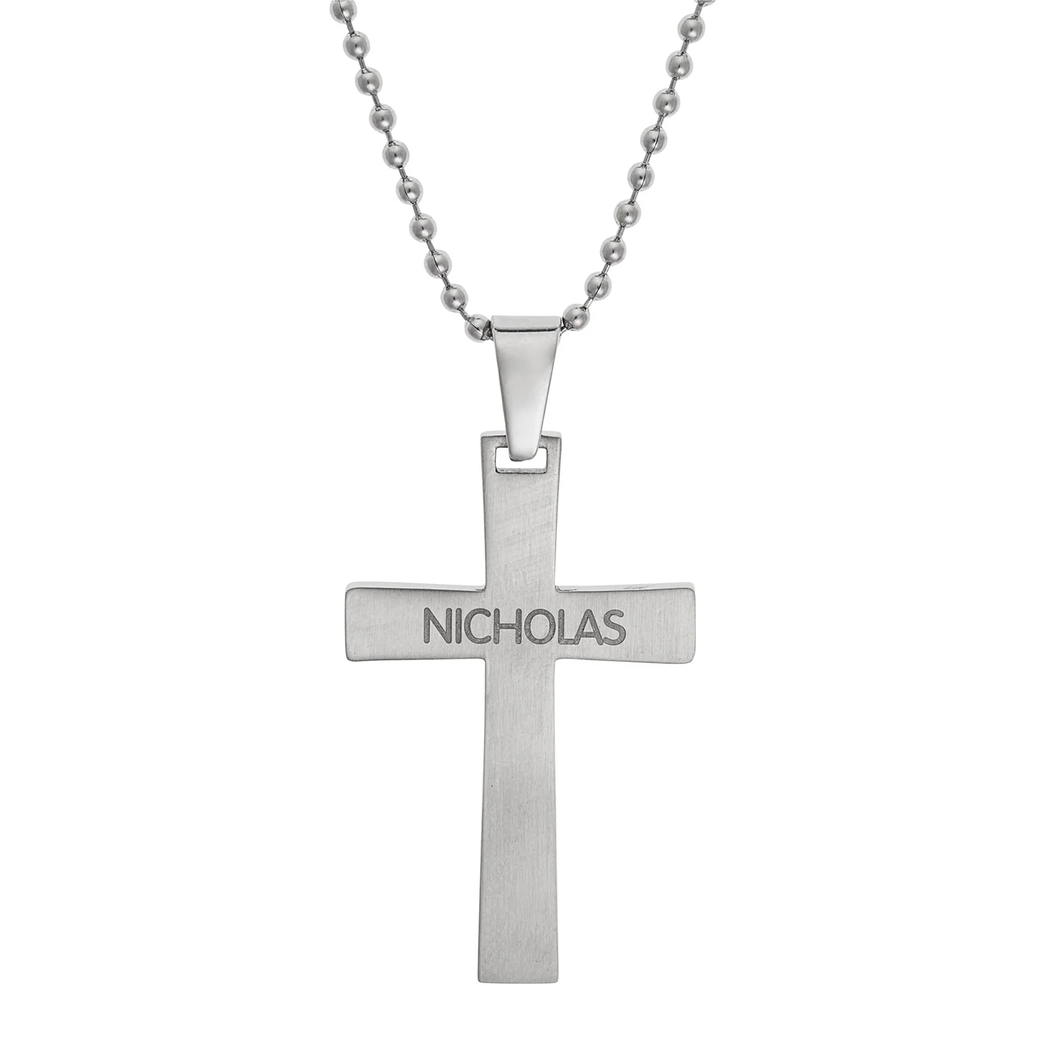 Men's Stainless Steel Two-Tone Engraved Cross Pendant - Image 3