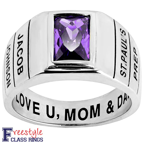 Men's Sterling Silver Checkerboard Birthstone Freestyle Class Ring