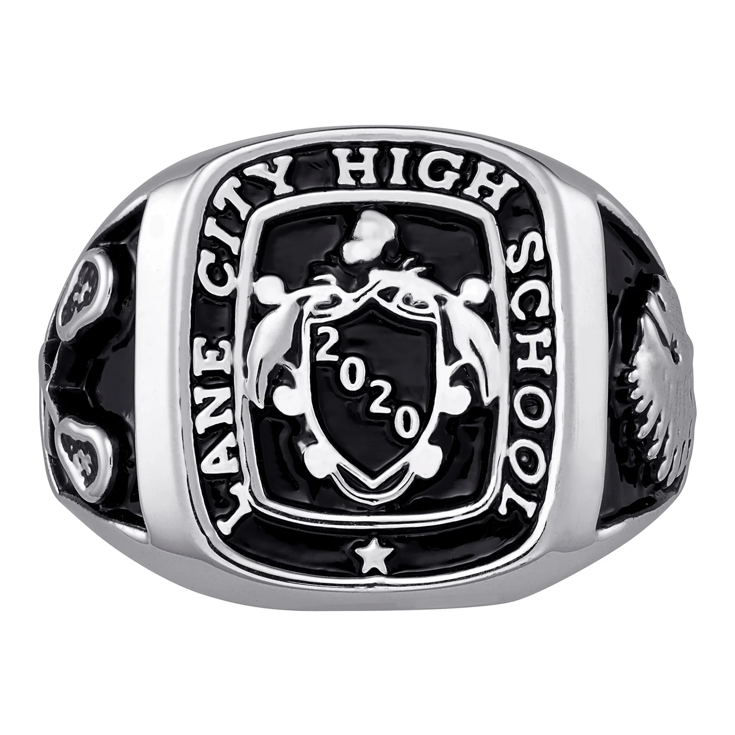 Men's Sterling Silver Crest Square Signet Class Ring - Image 2