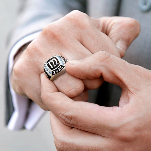 Men's Sterling Silver Initial Top Traditional Birthstone Square Class Ring - Image 5