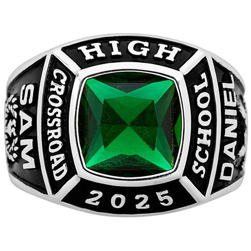 Men's Sterling Silver Traditional Square Birthstone Class Ring - Image 2