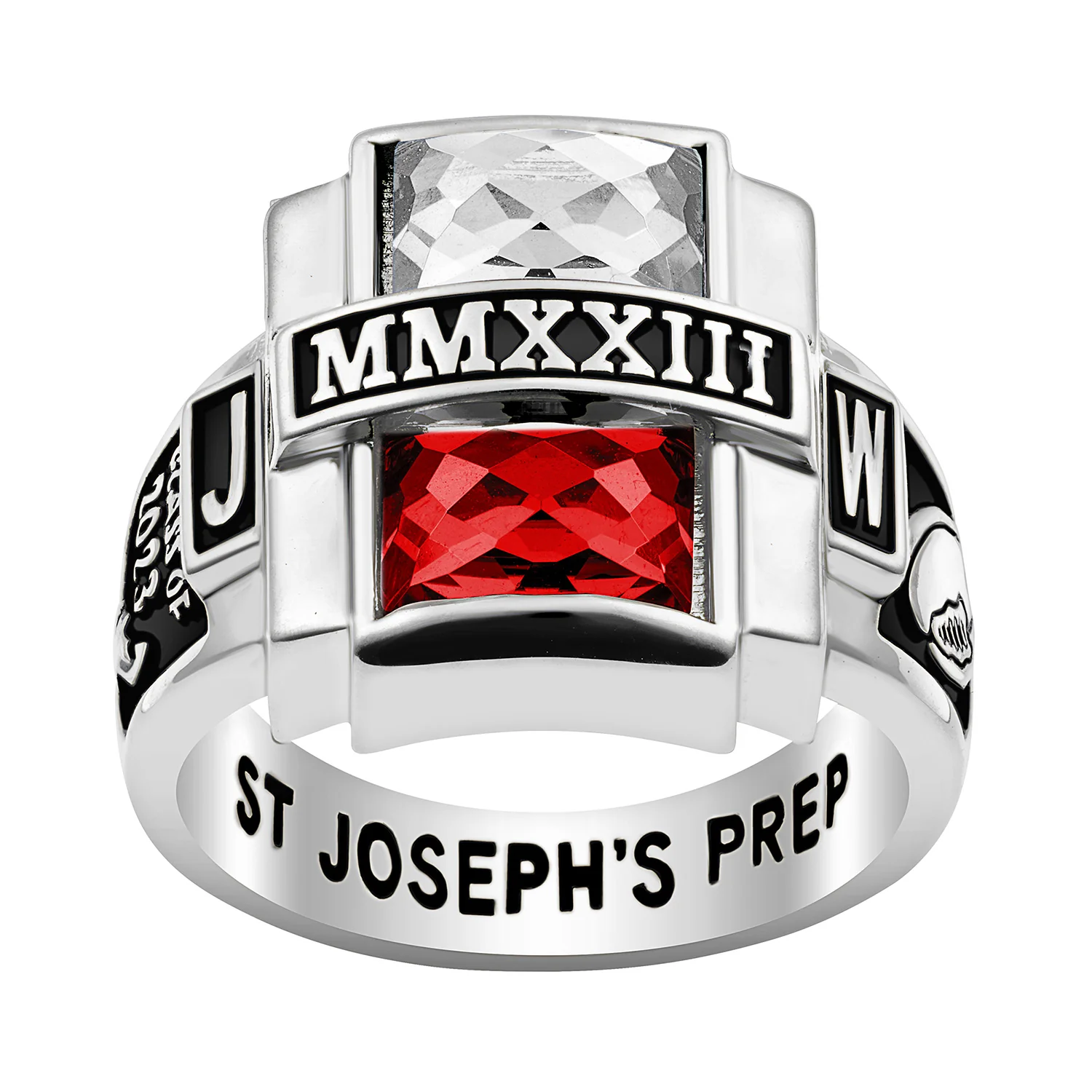 Men's Sterling Silver Double Birthstone Rectangle Class Ring
