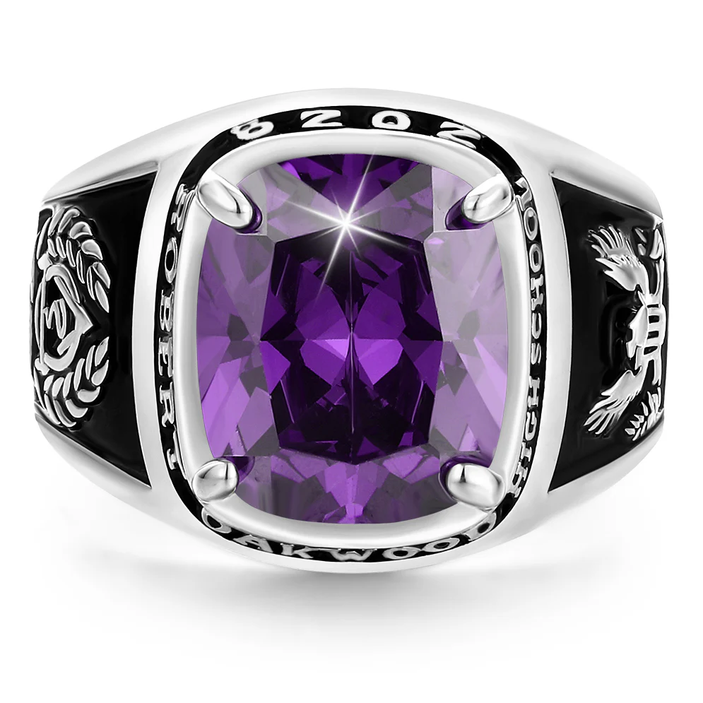 Men's Traditional Prong station Birthstone Class Ring - Image 2