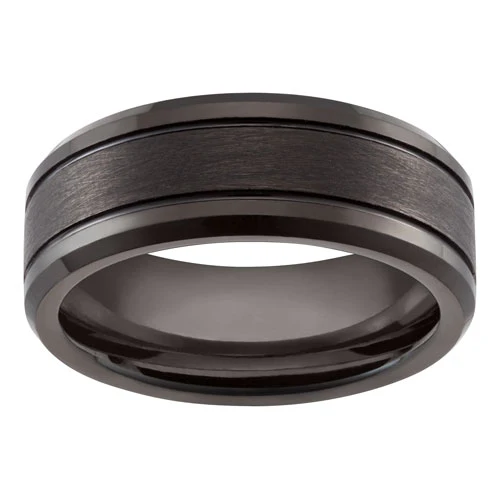 Men's Tungsten Black Polished and Satin Finish Band Ring