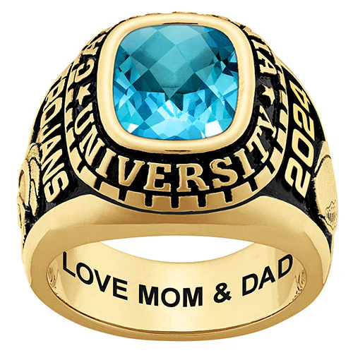 Men's Yellow CELEBRIUM Large Traditional Checkerboard Birthstone Class Ring - Image 2