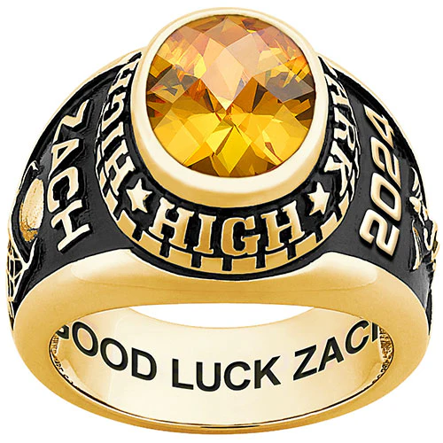 Men's Yellow CELEBRIUM Traditional Oval Checkerboard Birthstone Class Ring - Image 2