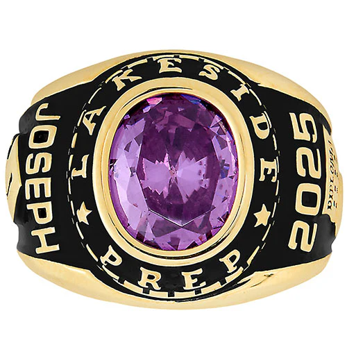 Men's Yellow CELEBRIUM Traditional Oval Stone Class Ring - Image 3
