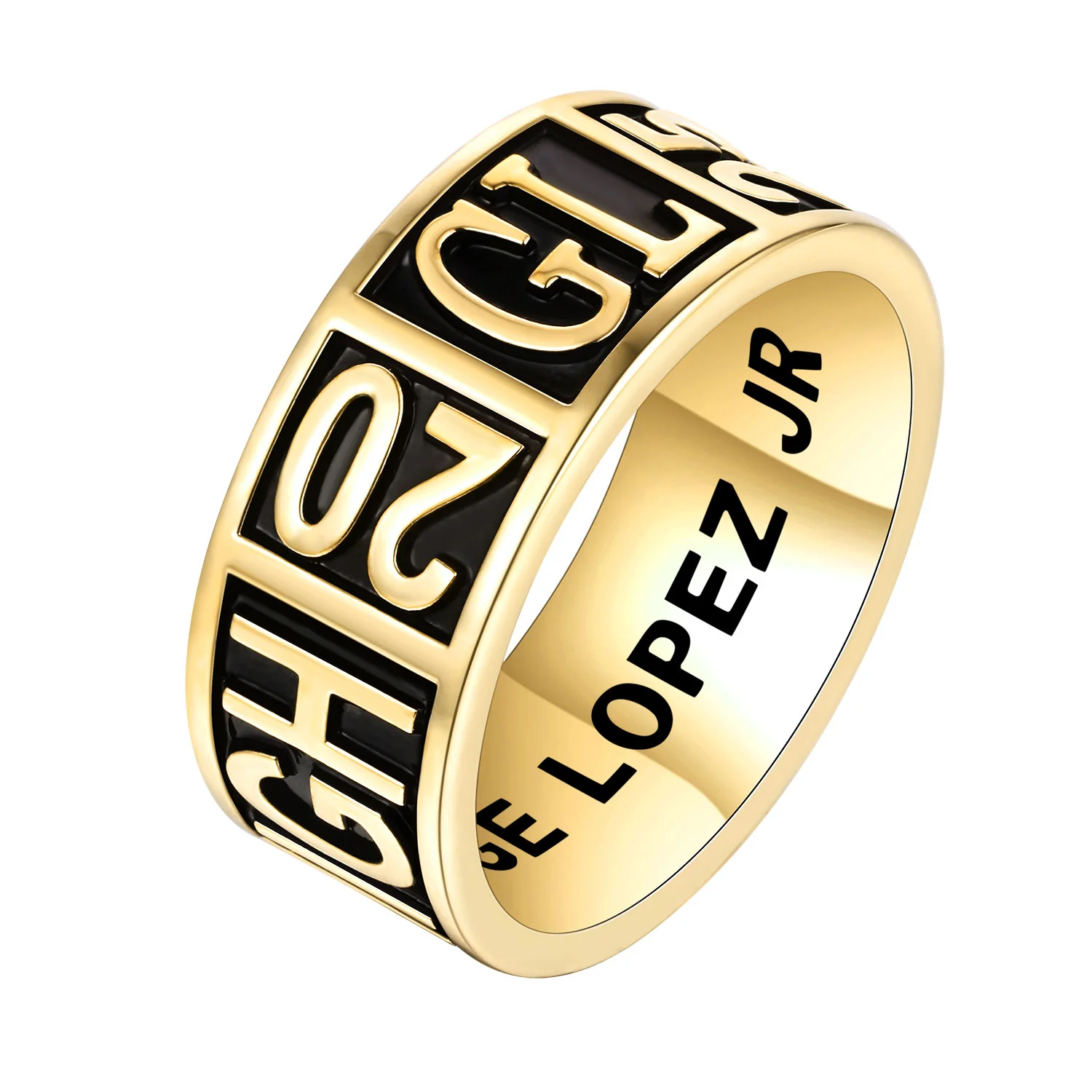 Men's 14K Gold over Sterling Silver Personalized Graduation-Class Band Ring - Image 2