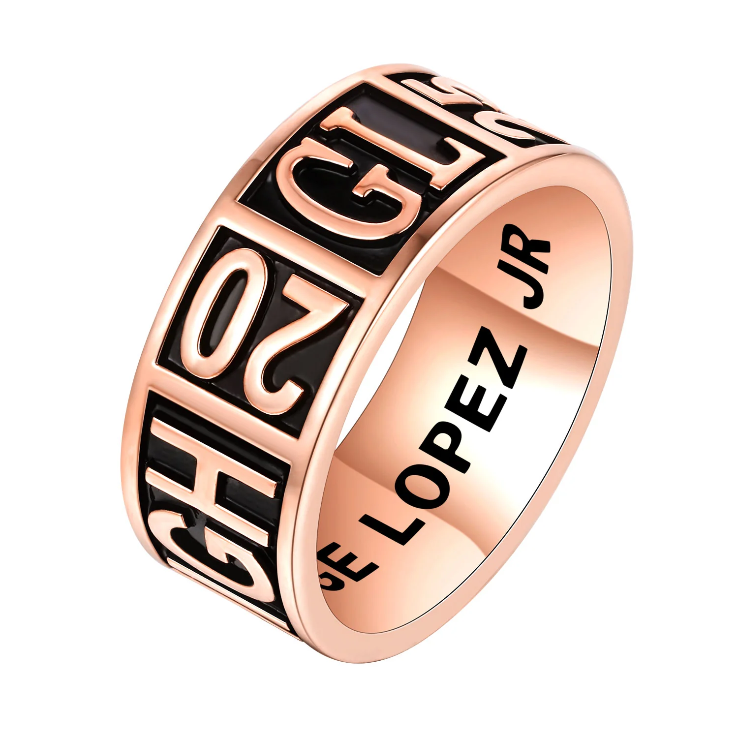 Men's 14K Rose Gold over Sterling Silver Personalized Graduation-Class Band Ring - Image 2