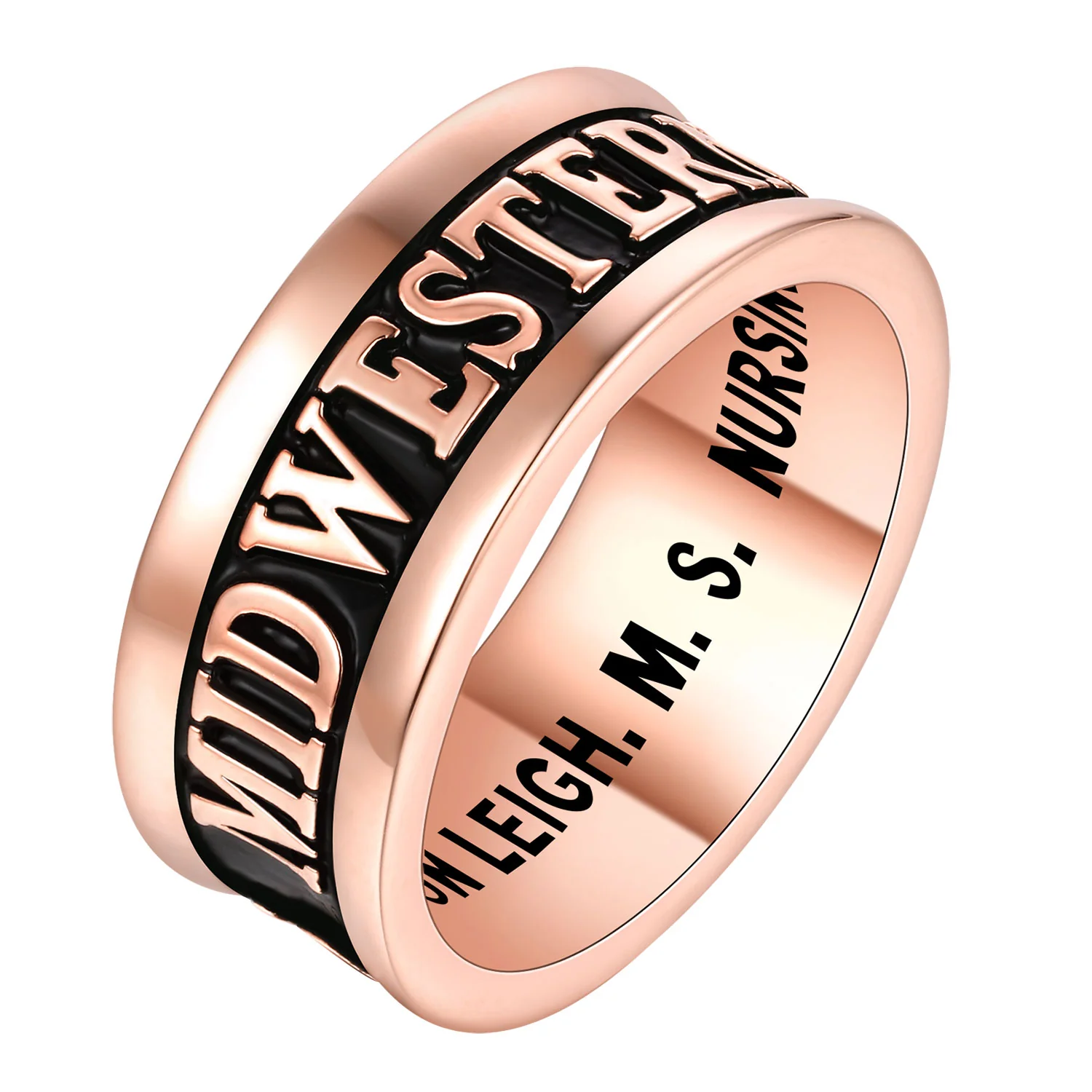 Men's 14K Rose Gold Plated Personalized Graduation-Class Band Ring - Image 2