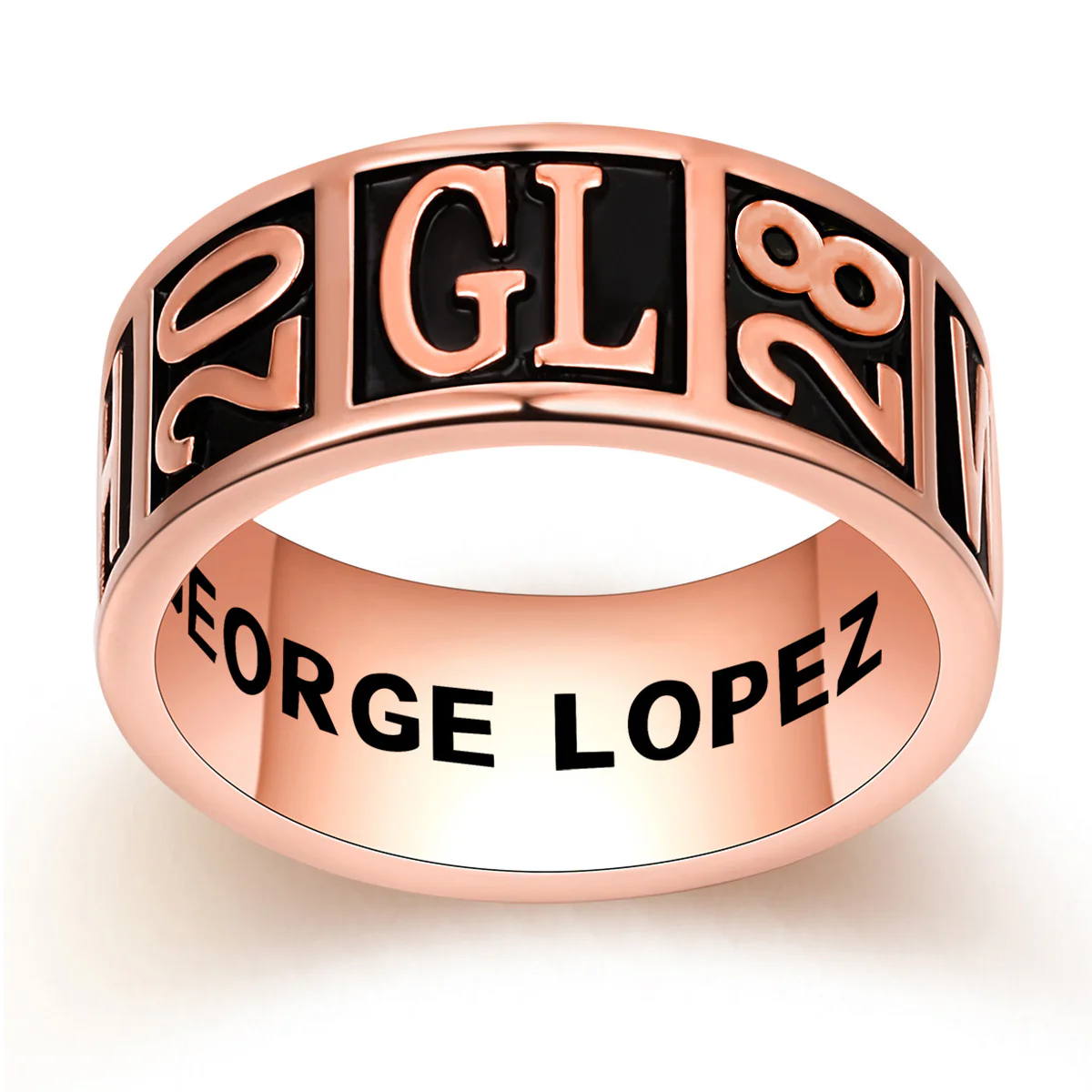 Men's 14K Rose Gold Plated Personalized Graduation-Class Band Ring - Image 2
