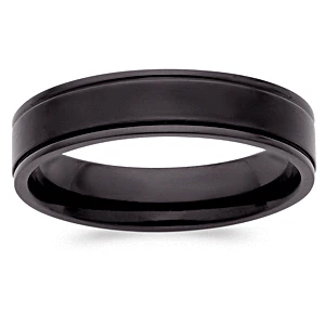 Men's Black Titanium Beveled Band - 6mm