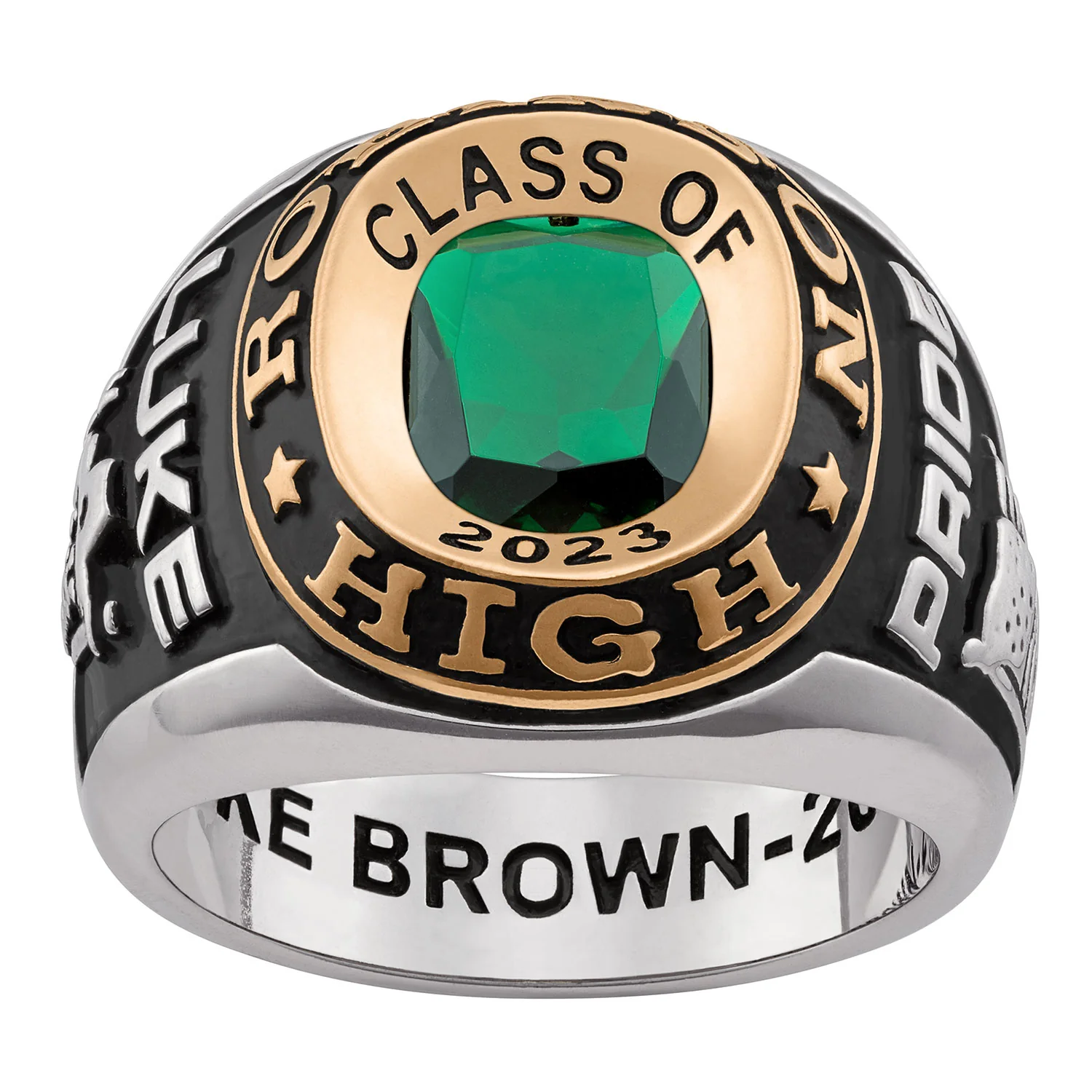 Men's Platinum and 14K Gold over Sterling Double Row Class Ring