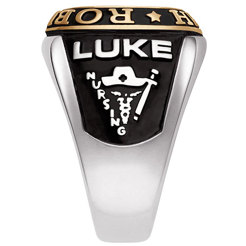 Men's Platinum and 14K Gold Plated 2-Tone Double Row Class Ring - Image 3