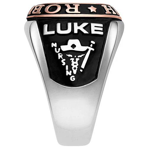 Men's Platinum and 14K Rose Gold over Sterling Double Row Class Ring - Image 4