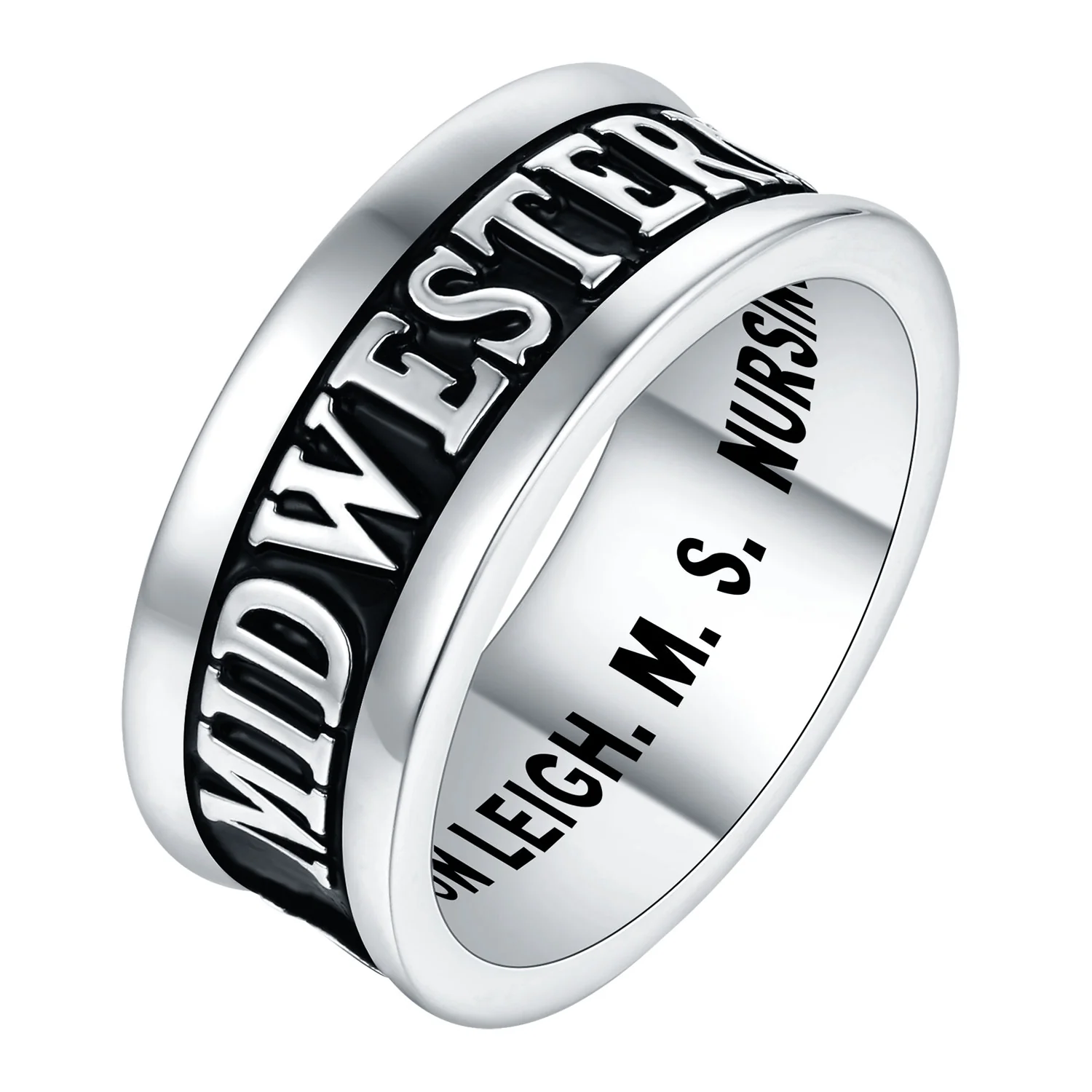 Men's Platinum Plated Personalized Graduation-Class Band Ring - Image 2