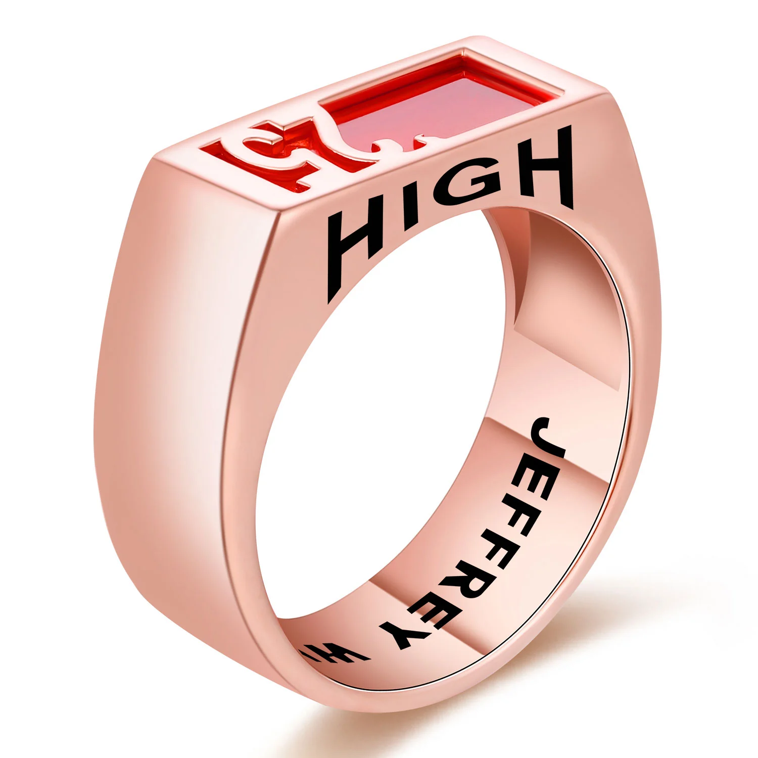 Men's Rose Gold Celebrium Contemporary Graduation Year Signet Class Ring - Image 2