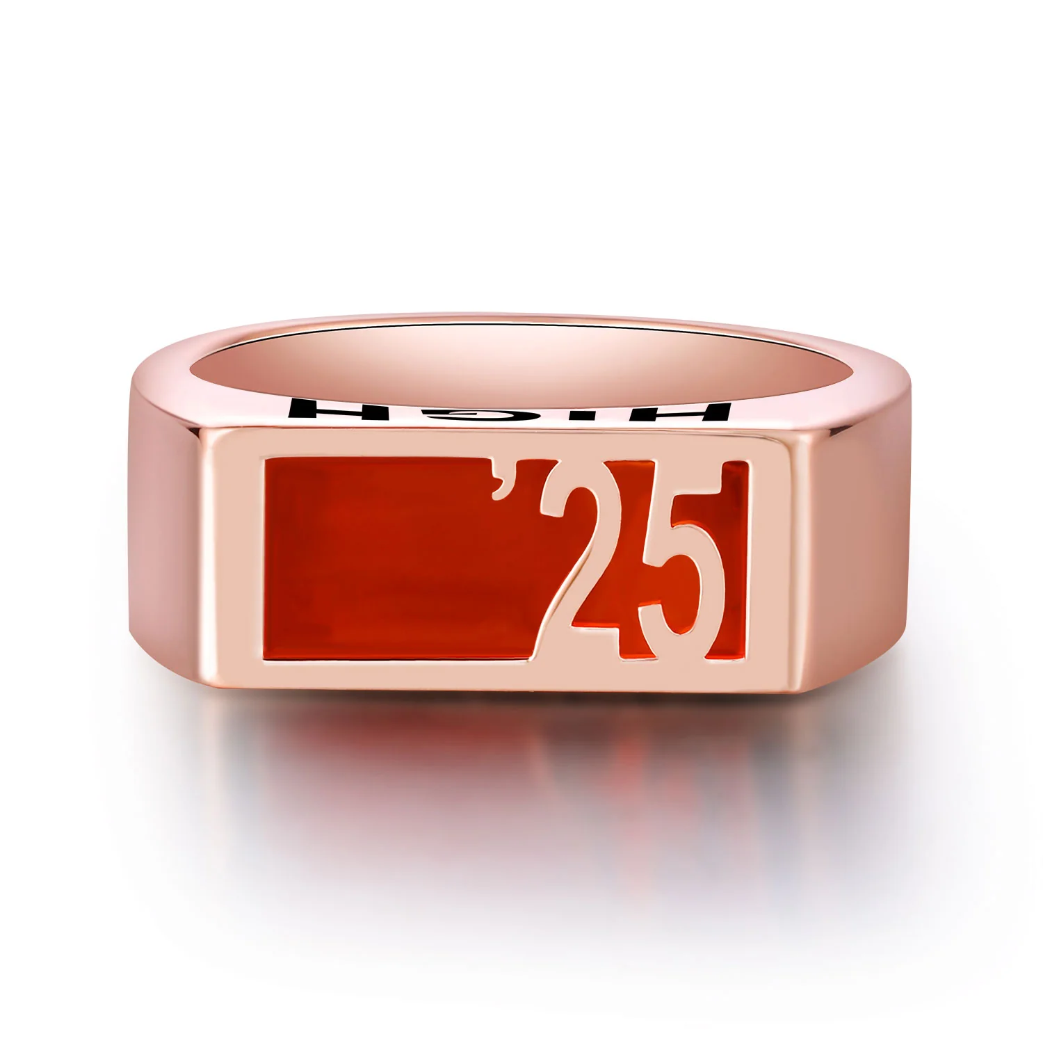 Men's Rose Gold over Sterling Contemporary Graduation Year Signet Class Ring - Image 3
