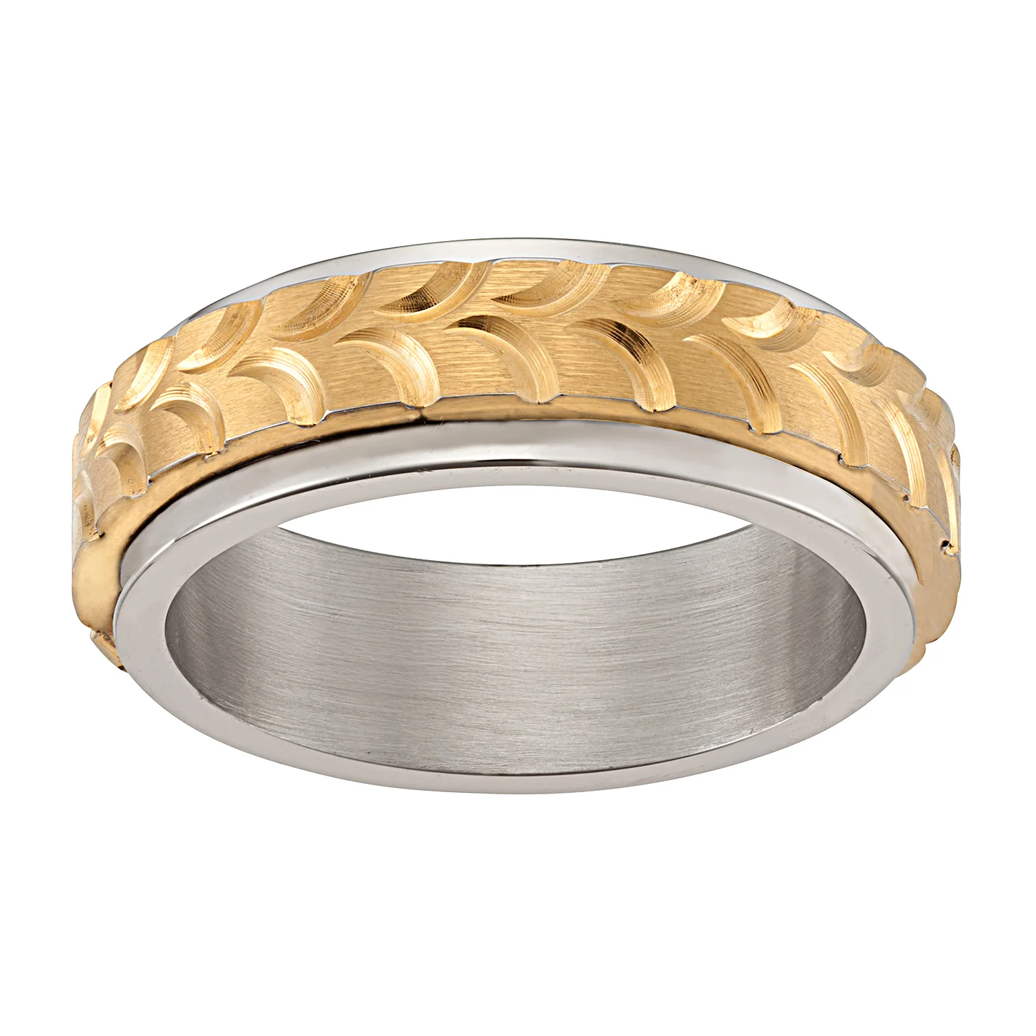 Men's Stainless Steel Two-Tone Diamond-cut Textured Spinner Band - 6.5mm