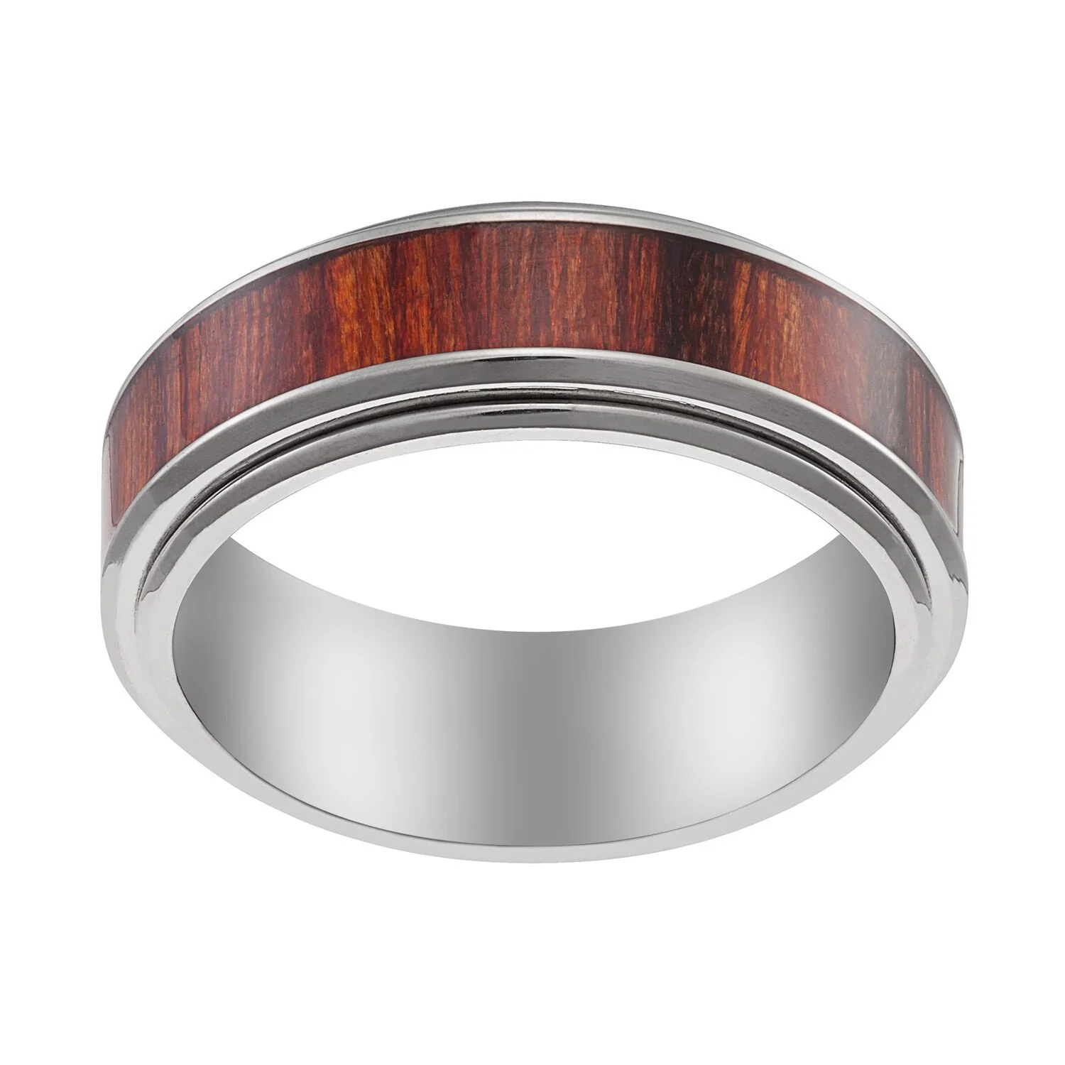 Men's Stainless Steel Wood Spinner Band - 7mm