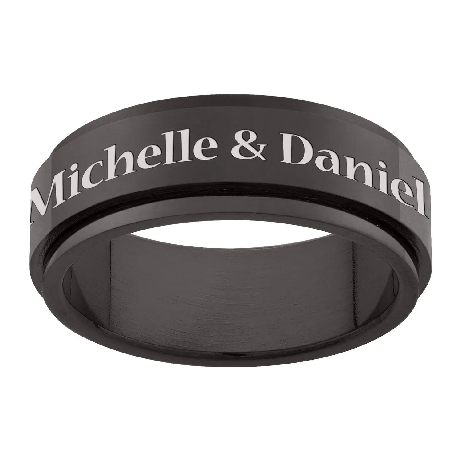Men's Top-Engraved Black Stainless Steel Spinner Band