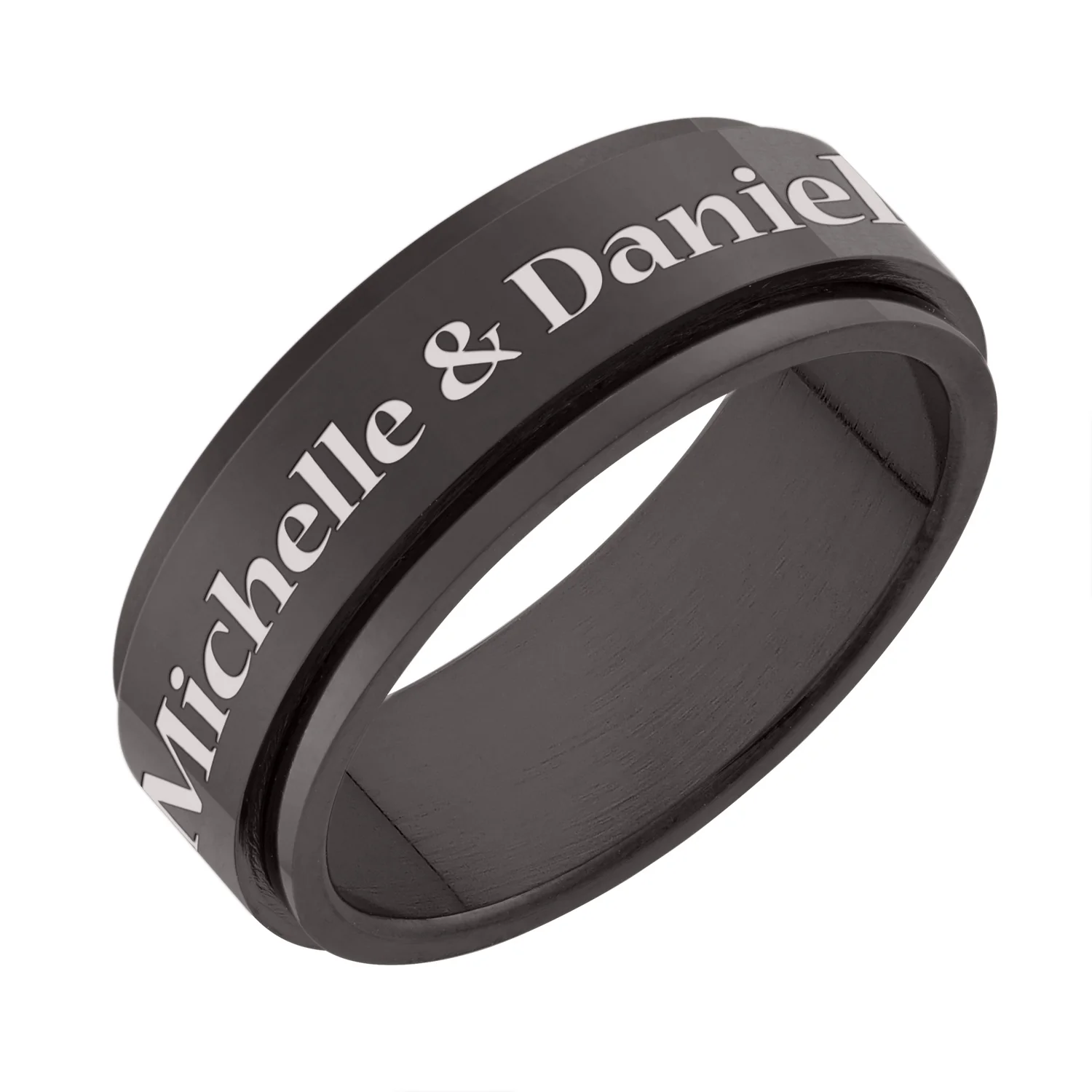 Men's Top-Engraved Black Stainless Steel Spinner Band - Image 2