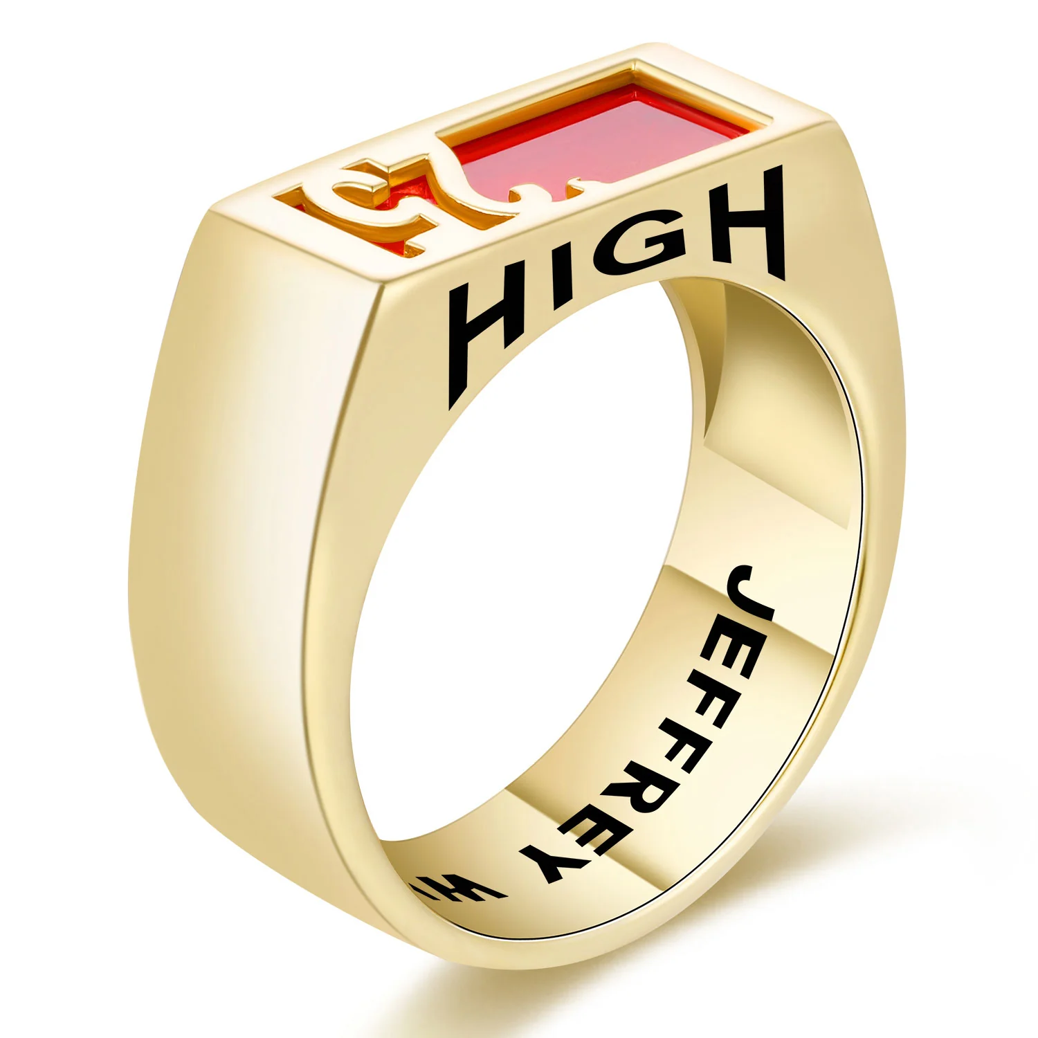 Men's Yellow Celebrium Contemporary Graduation Year Signet Class Ring - Image 2