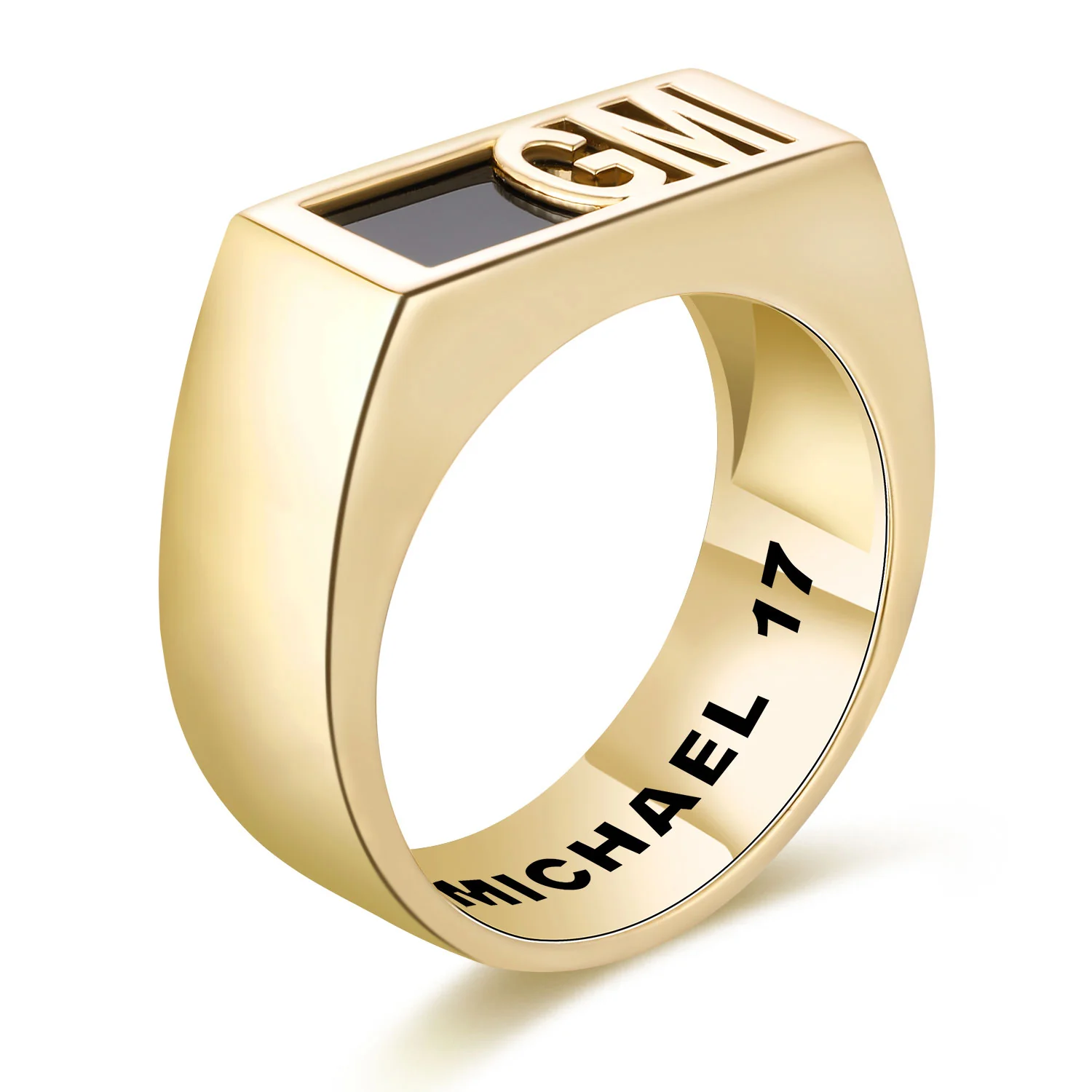 Men's Yellow Celebrium Modern Monogram Signet Opaque Stone Ring - Image 2