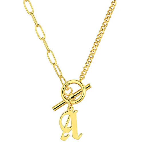 Mixed Chain New Old English Initial Charm Toggle Necklace - Image 4