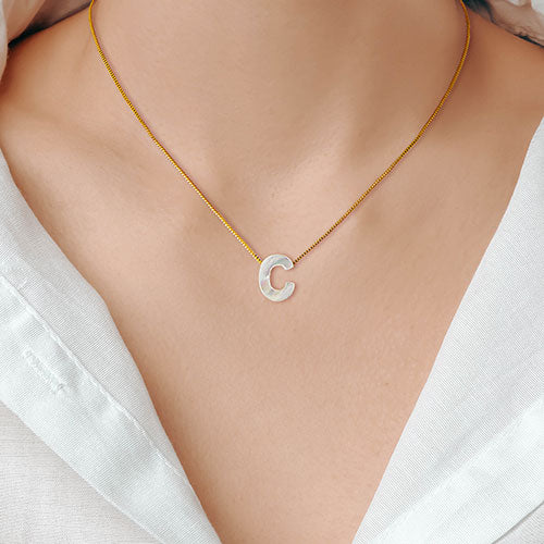 Mother of Pearl Initial Necklace - 18in - Image 9
