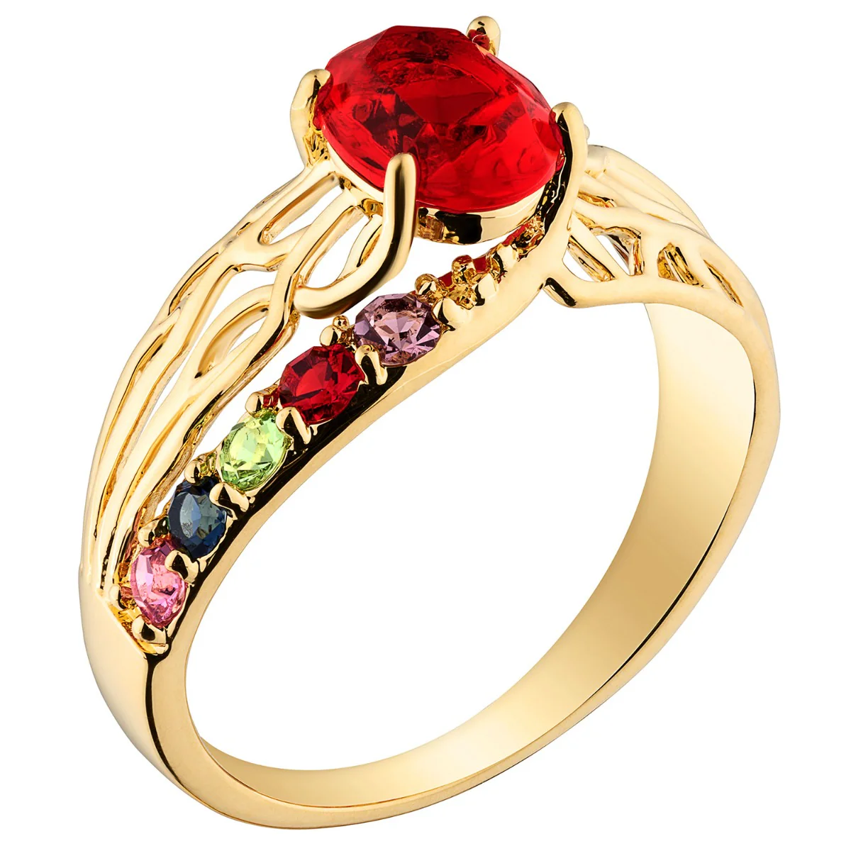14K Gold Plated Mother's and Family Oval Birthstone Ring - Image 2