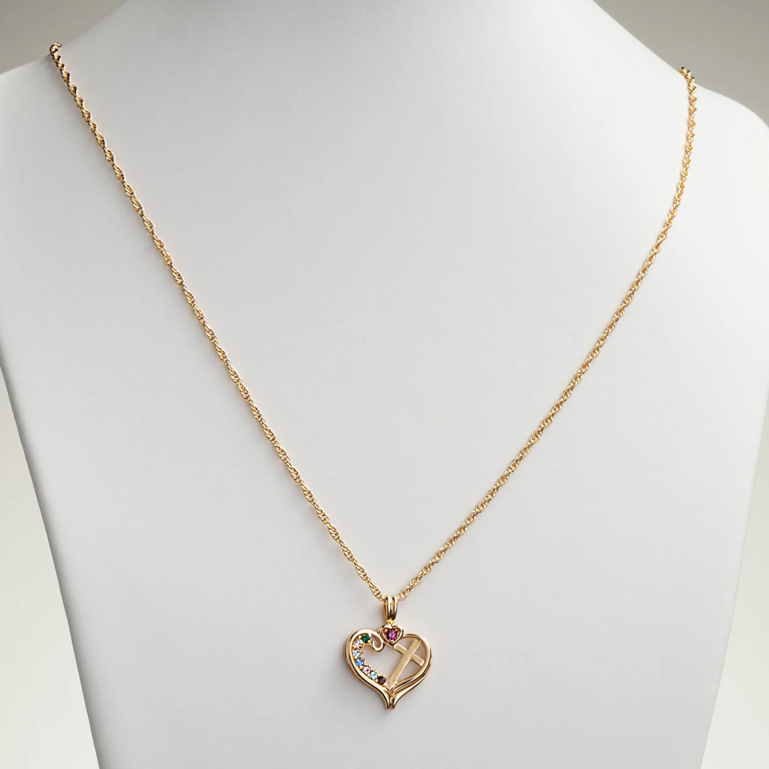 Mother's Birthstone Cross Heart Necklace - Image 2