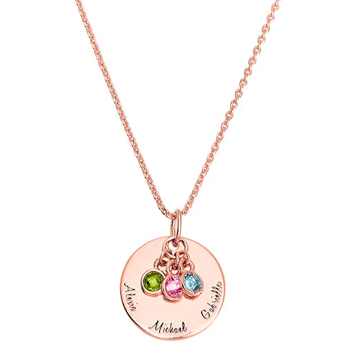 Mother's Engraved Disc with Birthstones Cluster Necklace - Image 6