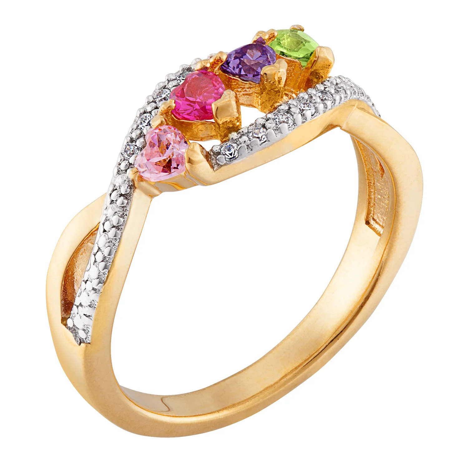 Mother's 14K Gold over Sterling Family Heart Birthstone Ring with CZ - Image 2