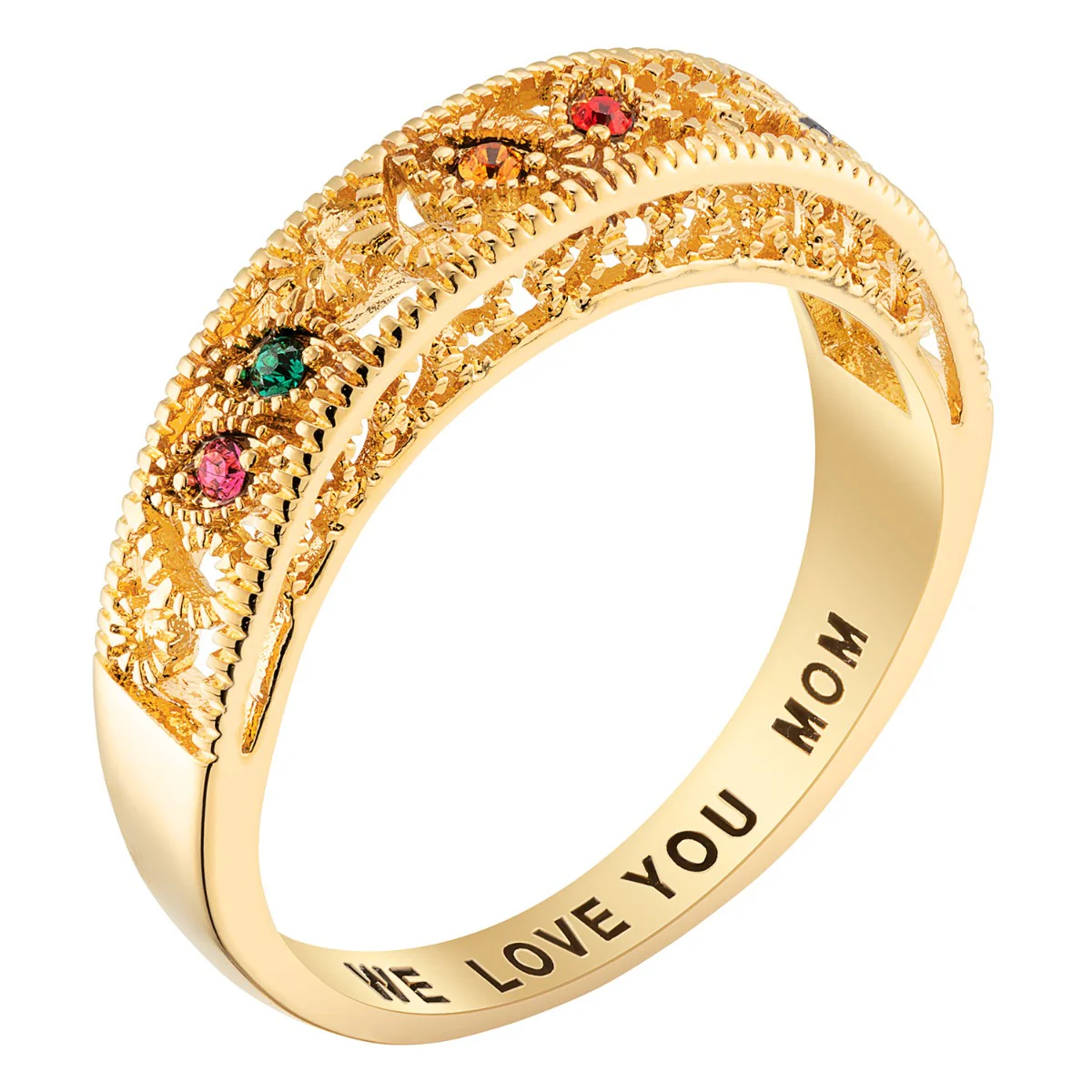 Mother's 14K Gold Plated Filigree Birthstone Ring - Image 2