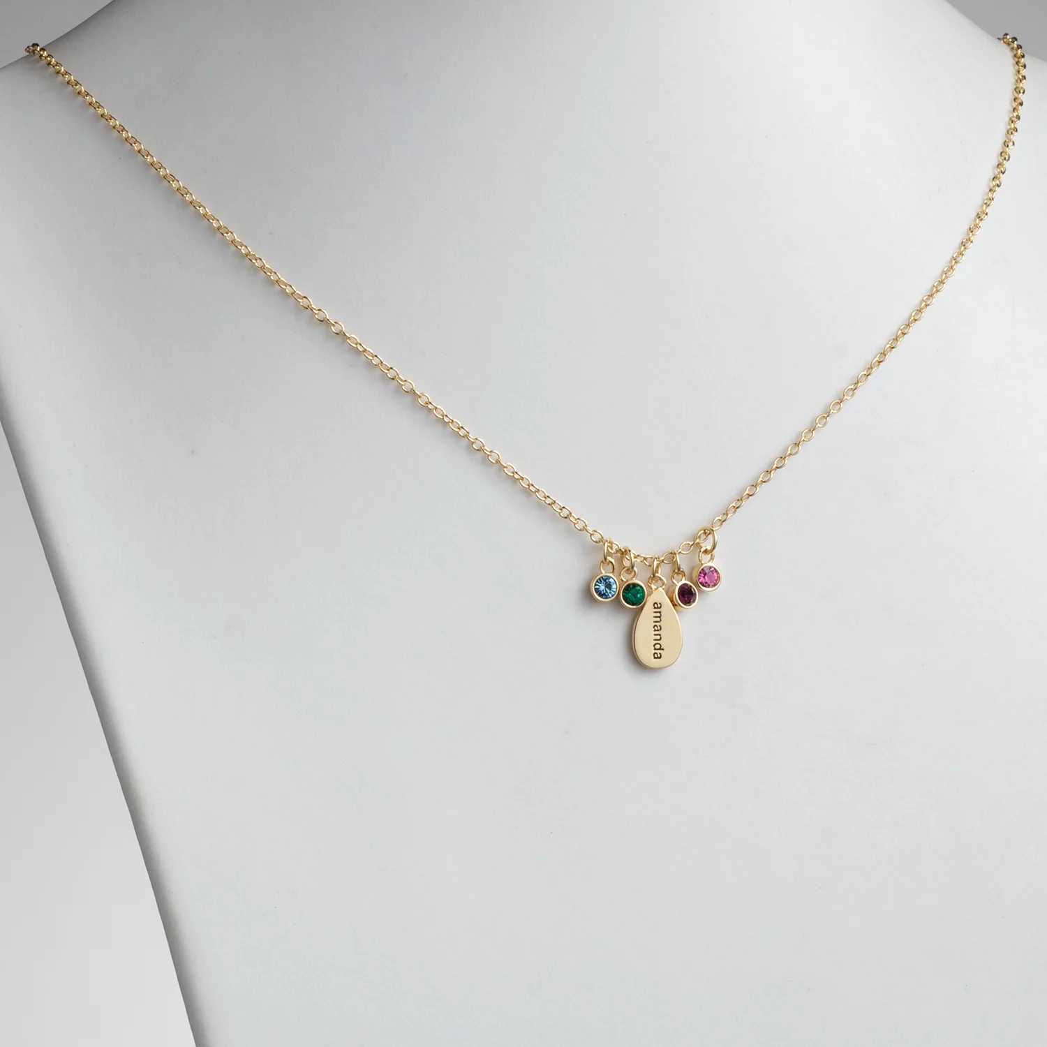 Mother's Name Teardrop Pendant with Birthstones - Image 2