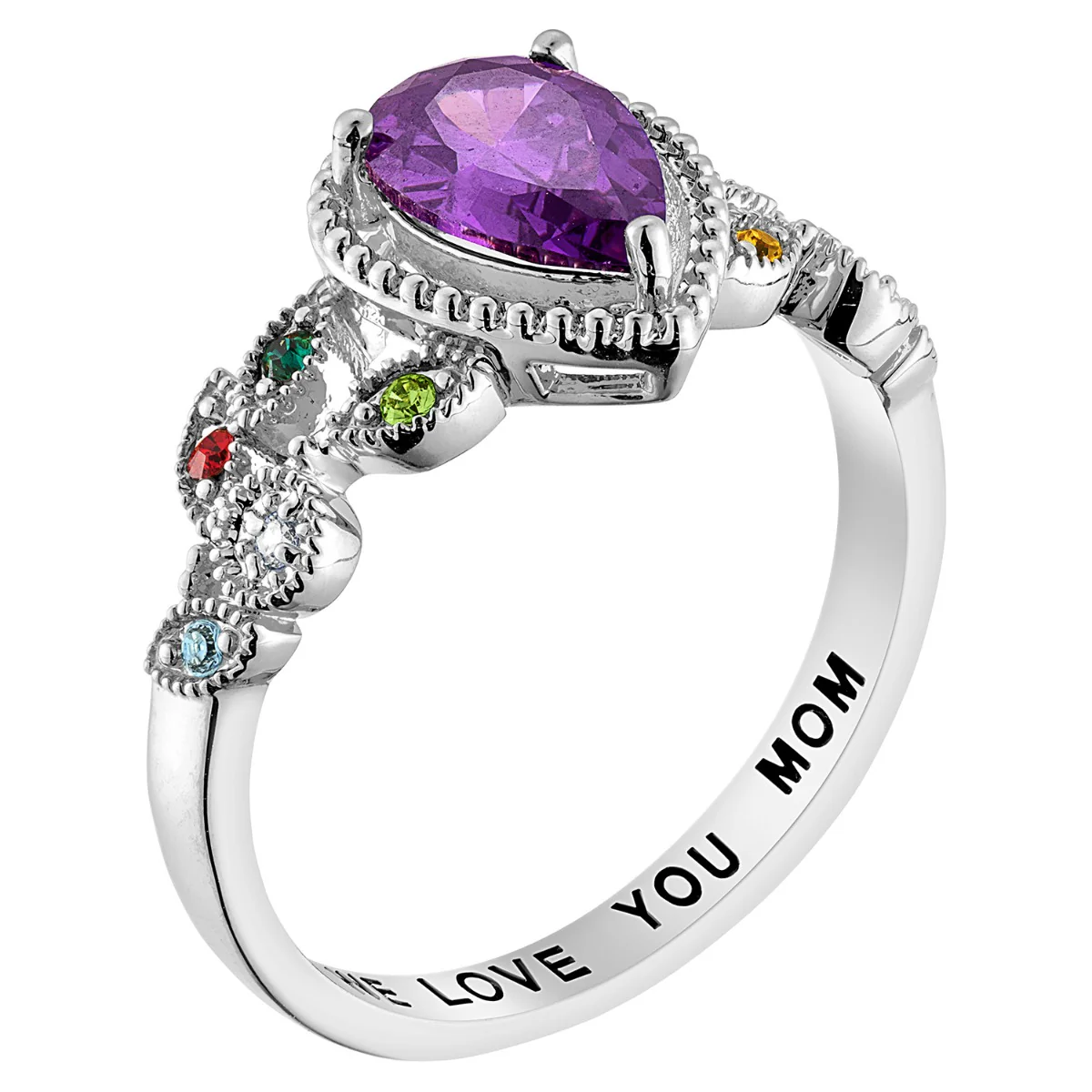 Mother's Pear Family Birthstone Ring - Image 2