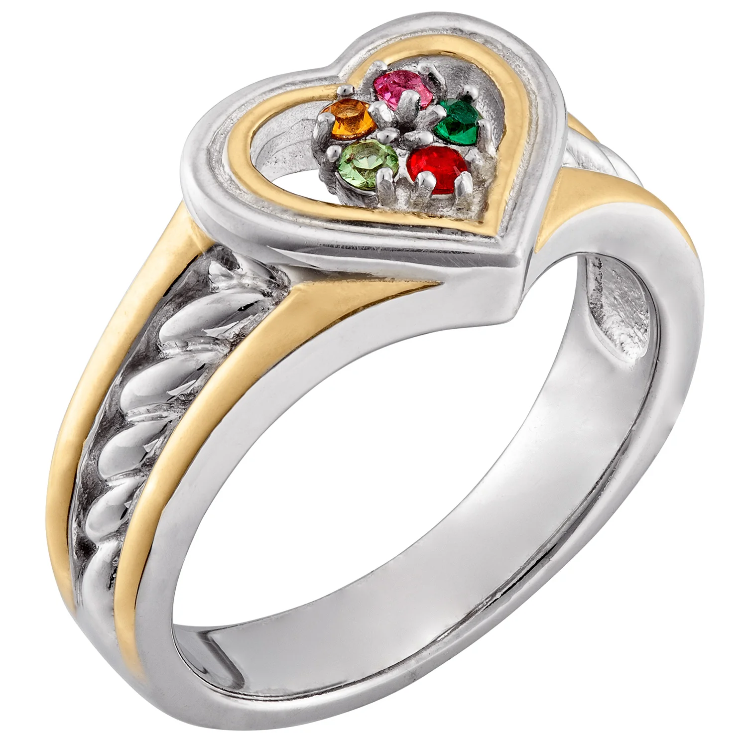 Mother's Sterling Silver Two-Tone Heart Birthstone Ring - Image 2