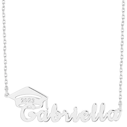 Name Plaque with Graduation Cap Necklace - Image 2
