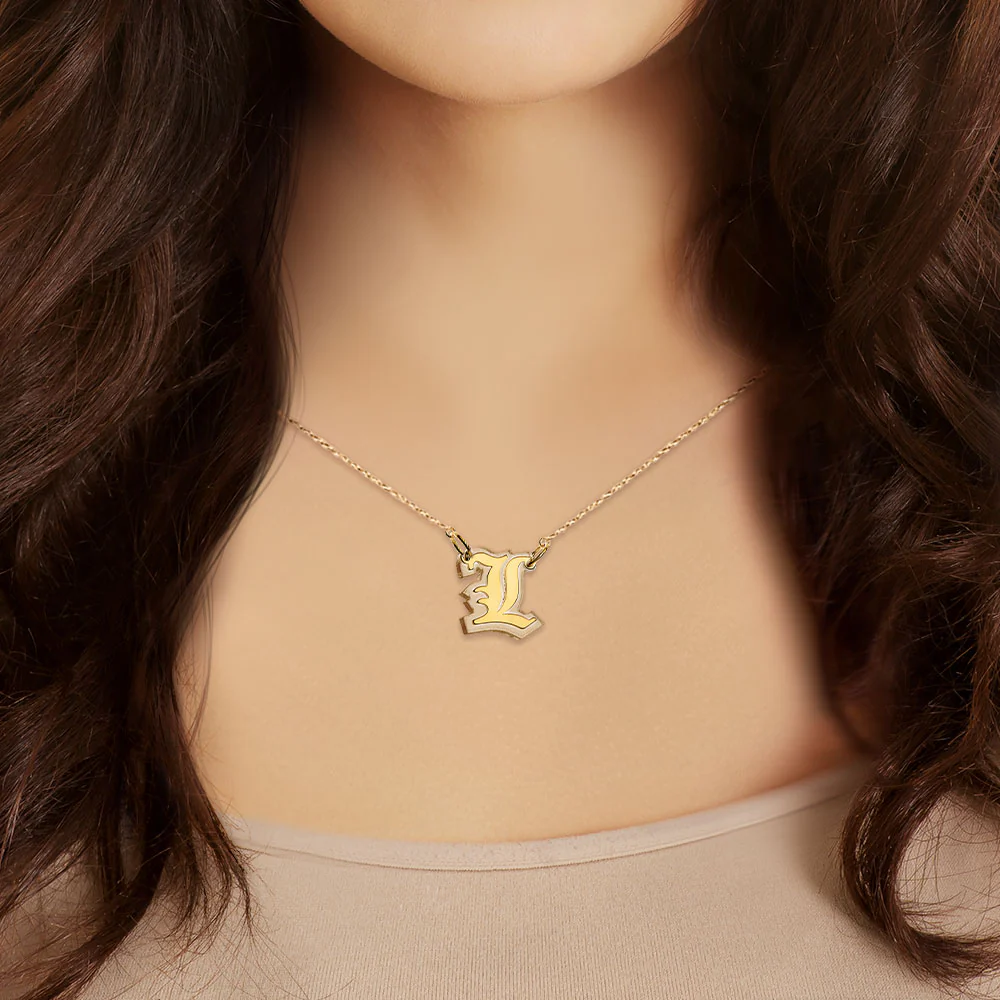 Old English Initial on Translucent Plaque Necklace - Image 3