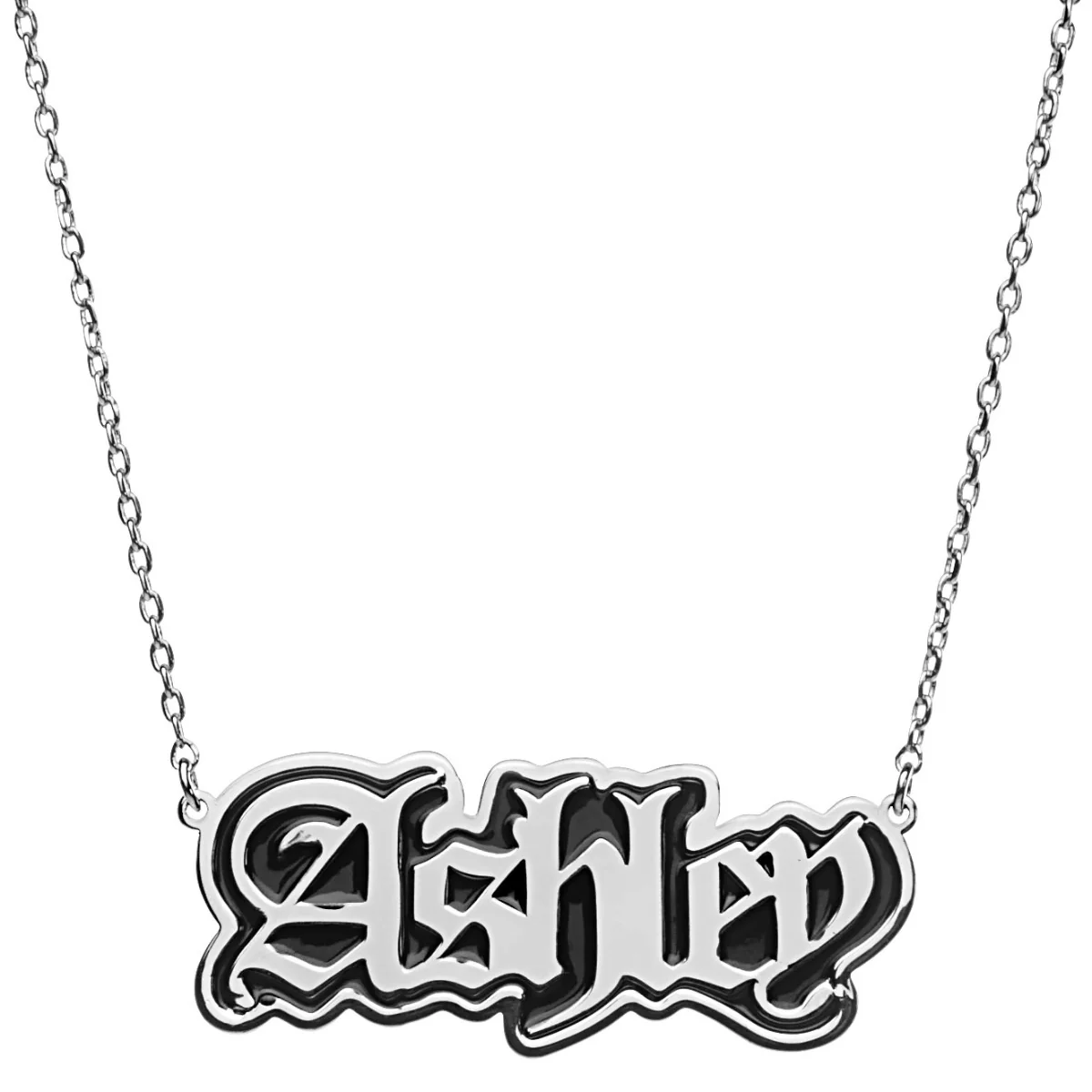 Old English Name Plaque with Black Enamel Necklace - Image 3