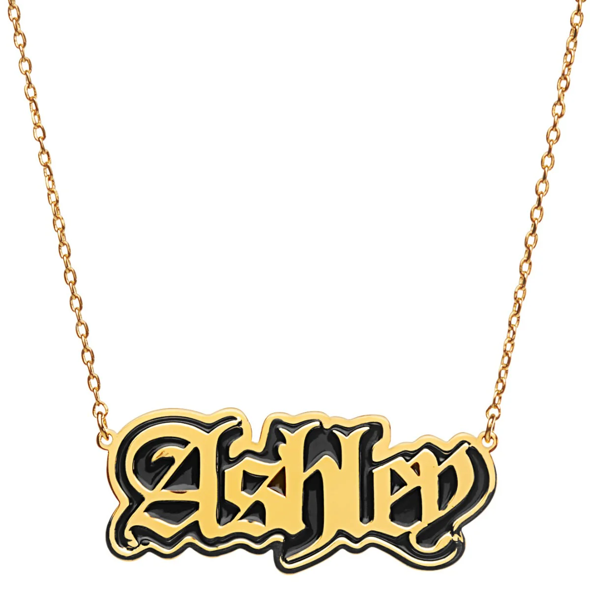 Old English Name Plaque with Black Enamel Necklace - Image 4