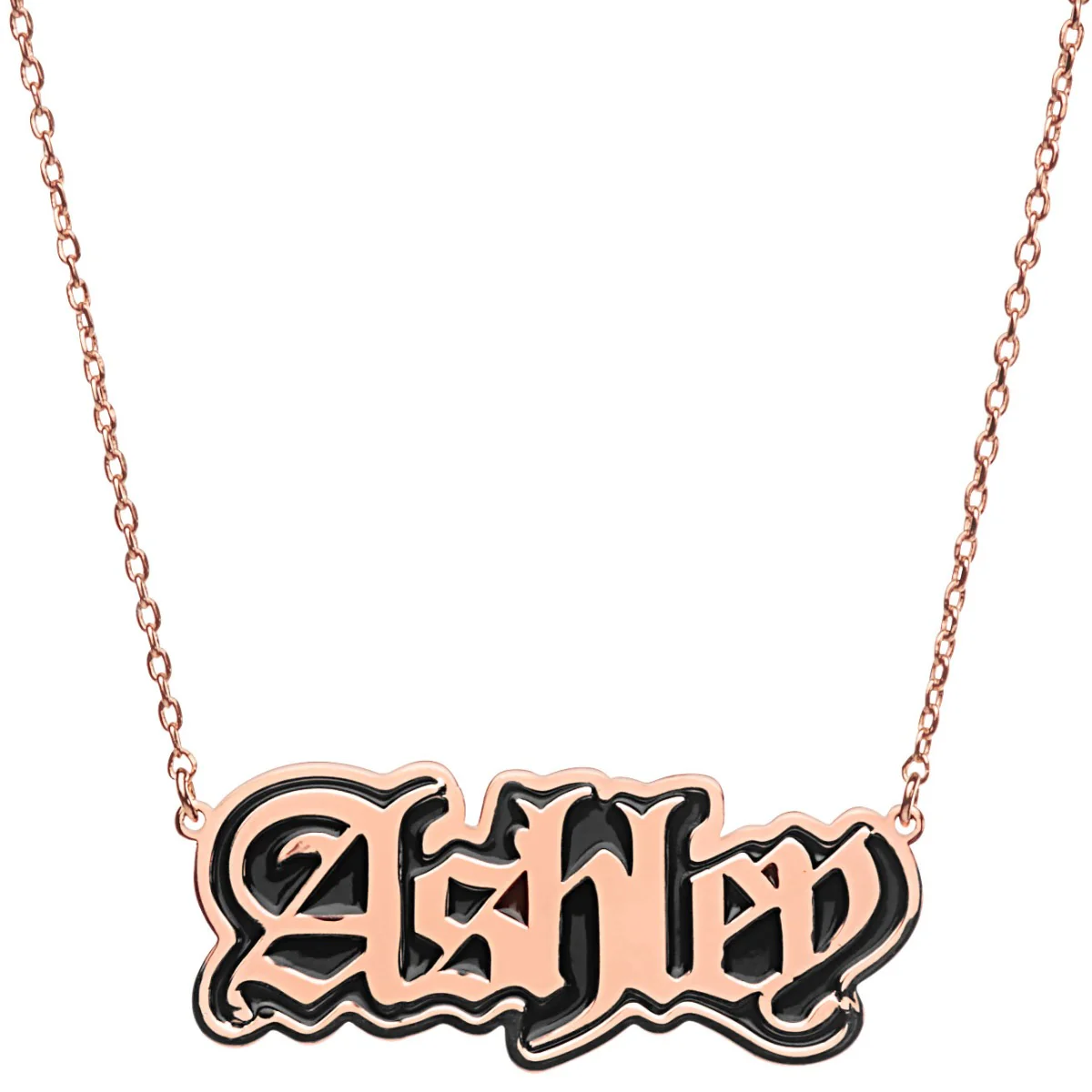 Old English Name Plaque with Black Enamel Necklace - Image 6