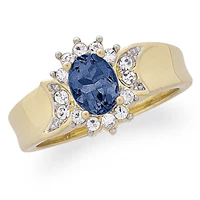 Oval Genuine Sapphire and Crystal Ring