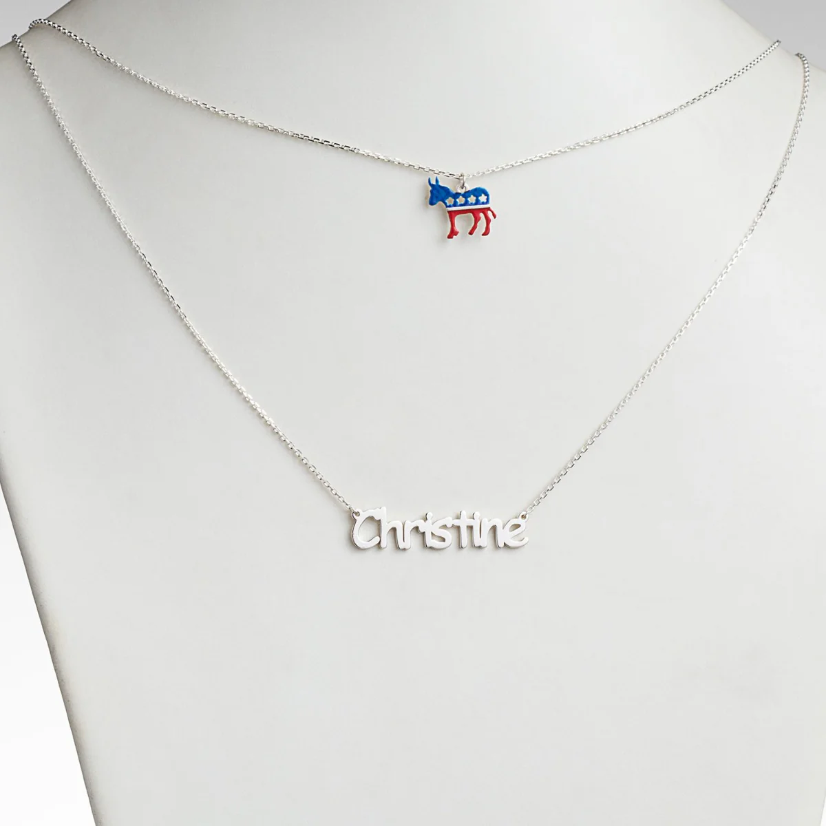 Patriotic Name with Enamel Donkey Charm Layered Double Necklace - Image 2