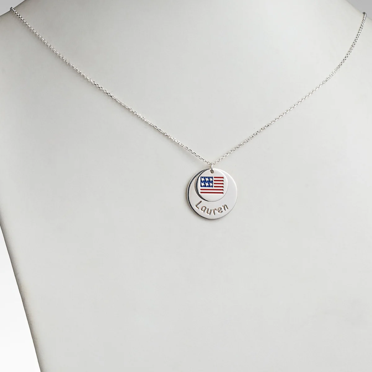 Patriotic Name with Enamel Flag Double Disc Necklace - Image 2