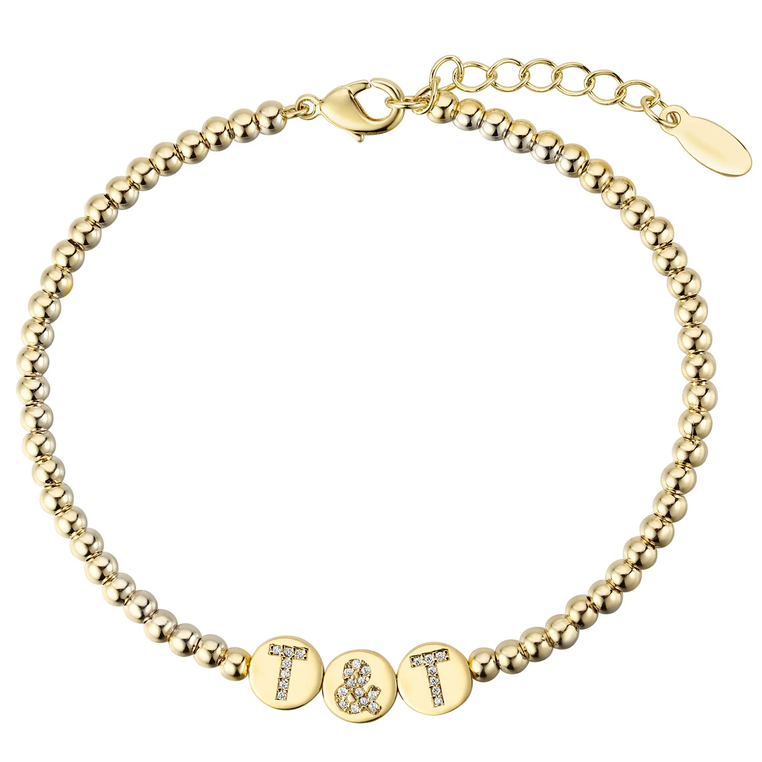 Pave CZ Initials Slider Charm Pave Initials Station Beaded Bracelet - Image 4